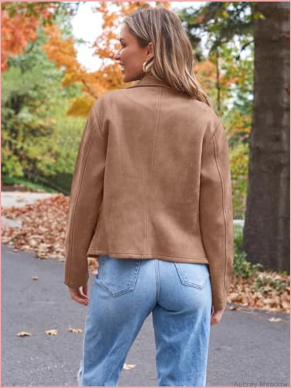 Faux Suede Leather Jacket, Cropped Open Front Coat for Fall Winter Spring - Picture 6 of 6